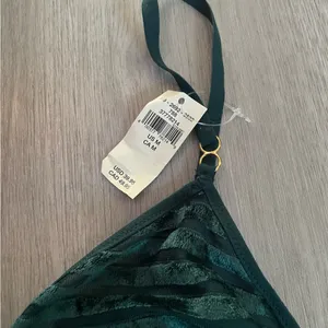 NWT AERIE VELVET STRIPE TRIANGLE BRALETTE Deep Forest Green size Medium thumbnail 4