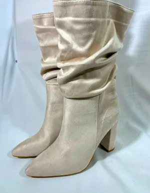 Suede Slouch Pull On Boots 4” Block Heel Womens Eu 42 Us‎ Sz 11 Ivory New thumbnail 1