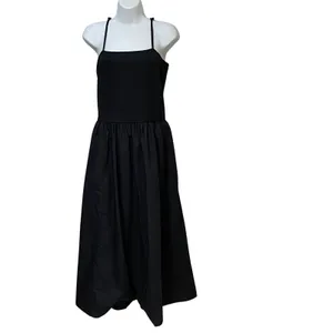 The Drop Women Black Mixed Media Midi Dress Pockets XL Square Neck Cotton Blend thumbnail 2