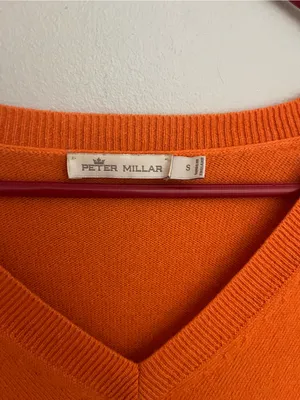 Peter Millar Bright Orange V-Neck Cashmere Sweater thumbnail 3