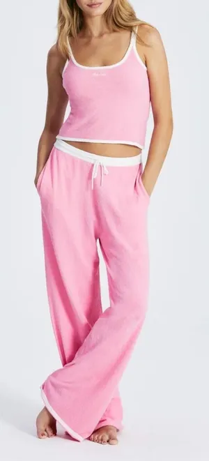 The Bar | Carter Terry Cloth Tank & Wide Leg Sweatpants Set in Pink | Med/Large thumbnail 1