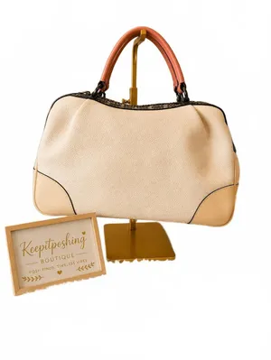 Coach Lane Cream Pebbled Leather Satchel with Coral Handles Snakeskin Detail thumbnail 3