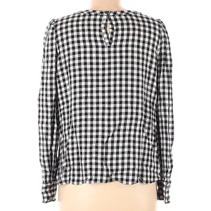 Loft Women's Size XS Blouse Long Puff Sleeve Black White Gingham Crewneck 552579 thumbnail 2