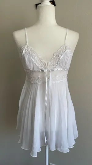 Sheer Lace-Trim White Chiffon Babydoll Top - Women thumbnail 1