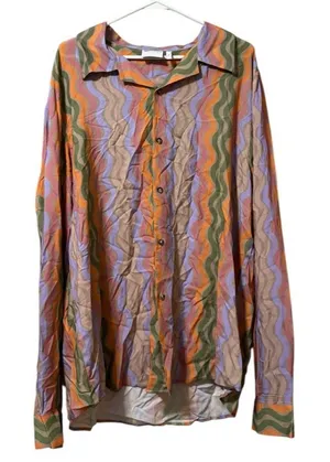 Asos Design Colorful Button Up Shirt Womens‎ Sz 2XL To Fit Chest Viscose Preppy thumbnail 1