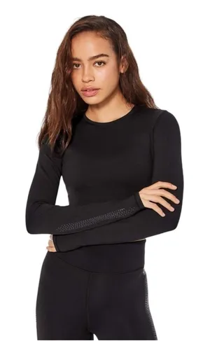 Lululemon Black Long Sleeve‎ Cropped Workout Top Keyhole Back Athleisure Size M thumbnail 1