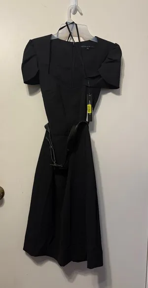 ANTONIO MELANI Black Midi Dress with Puff Sleeves thumbnail 1