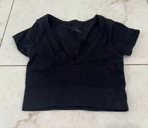 Garage Ribbed Short Sleeve Crop Top Size Medium thumbnail 1
