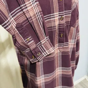 Carhartt 100% Heavy Coton Womens Burgundy Plaid‎ Flannel Henley Popover Size L thumbnail 5