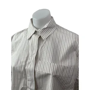 Zara Women's White Beige Striped Short Sleeve Pocket Button Down Shirt Top Sz XS thumbnail 3