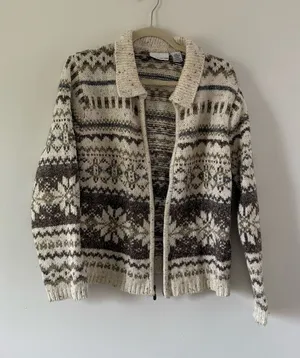 Croft & Barrow Nordic Fair Isle Zip Cardigan Scandinavian Après Ski Cozy Cabin Sweater M thumbnail 1