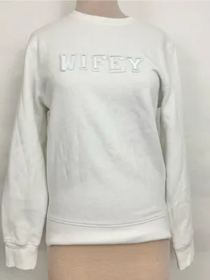 Amazon Embroidered Wifey White Crewneck Sweatshirt Bridal Engagement Wedding XS thumbnail 1