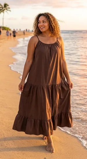 Vonda Prairie Maxi Dress Chocolate Brown Size 4XL Boho Coastal Vacation Summer thumbnail 1