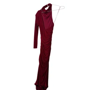 Misha Pauline Dress Wine Red One Shoulder Ruched Maxi Gown Long Sleeve thumbnail 5