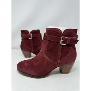 Diba Womens Shoes Boots Sz 7.5 Burgundy Red Suede Leather Heeled Chic Casual New thumbnail 3