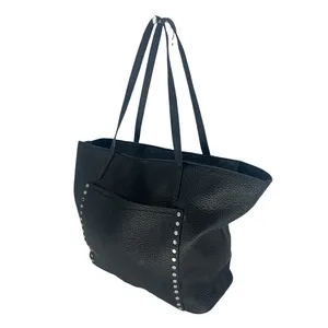 Rebecca Minkoff Unlined Front‎ Pocket Leather Tote Black Studded thumbnail 4