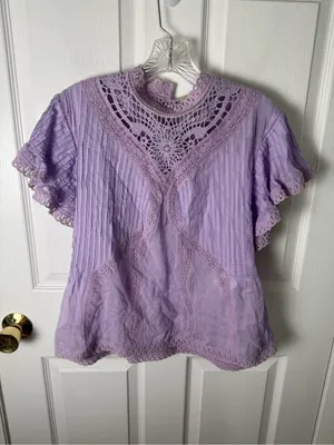 Farm Rio Lilac Lace Ruffled Blouse S thumbnail 2