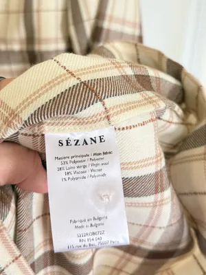 Sézane Plaid Ruffle Neck Long Sleeve Dress in Cream and Brown thumbnail 7