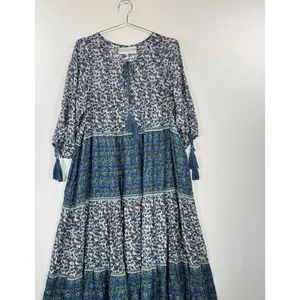 Daughters of India Maxi Dress Blue Floral Ditsy Tiered A Line Flowy Boho Medium thumbnail 6