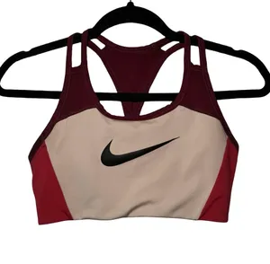 Nike Women's Dri-FIT Sports Bra - Pink Burgundy Racerback Swoosh thumbnail 1