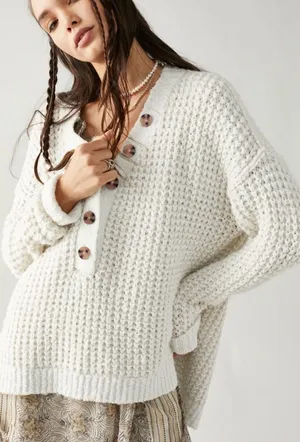 Free People Whistle Thermal Henley Sweater thumbnail 1