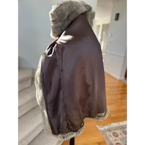 Vintage Faux Fur Taupe Brown Toggle Button Hooded Coat thumbnail 6