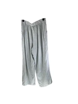 Max Studio Womens Striped Wide-Leg Pants Size L Linen Blend Elastic Waist thumbnail 2