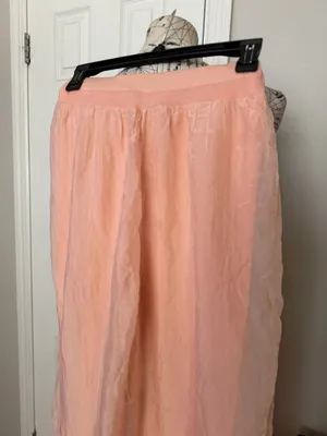 Silk Wide Peach Lounge Pants high-waist sheer chiffon harem gelato color elastic waist sz M thumbnail 3
