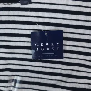 Crazy Horse Striped Waffle Knit Thermal Shirt Women Medium Navy Blue White thumbnail 9