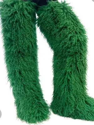 Emerald Green Furry Over the Knee Boots Festival Rave Halloween Grinch Party thumbnail 1