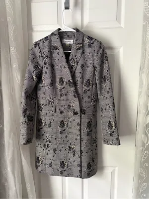Calvin Klein double-breasted long blazer trench jacket floral print women sz 4 p thumbnail 2