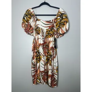 Hayden Los Angeles Puff Sleeve Mini Dress Small Botanical‎ Tropical Flowy Floral thumbnail 2
