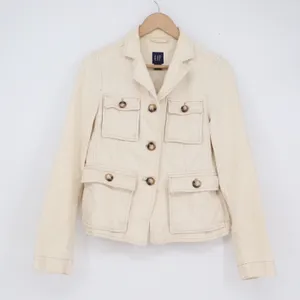 GAP Womens Utility Field Jacket Cream Cotton Stretch Button Front Size 6 thumbnail 1