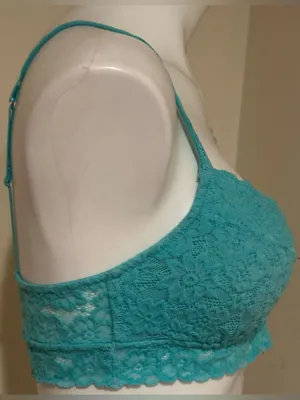 AERIE Turquoise Blue Floral Lace Padded Bralette Adjustable Straps Sz M thumbnail 2