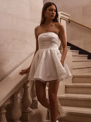 SHOWPO Cailene Strapless Bow Train Fit And Flare Mini Dress In Ivory thumbnail 6