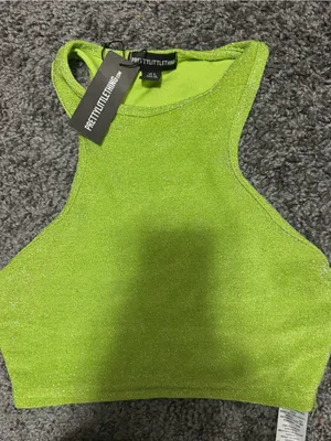 PrettyLittleThing Neon Green Glitter Racerback Crop Tank thumbnail 1