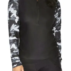 Free Country Women's Black & Gray Camo UPF 50 Long Sleeve 1/2 Zip Sun Shirt XL thumbnail 4
