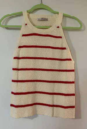 NWOT Zenana Outfitters Cream Sweater Tank with Red Stripes thumbnail 1