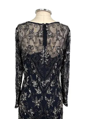 Adrianna Papell Long Sleeve Beaded Sequin Maxi Gown Size 12 thumbnail 9