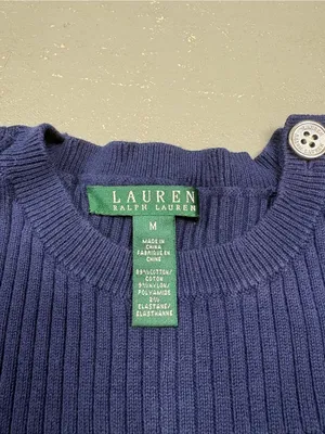 Lauren Ralph Lauren Grandmacore Navy Blue Ribbed Knit Sweater Women’s Medium thumbnail 2