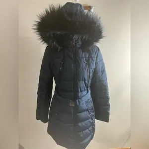Nautica women’s belted winter coat navy blue medium thumbnail 3