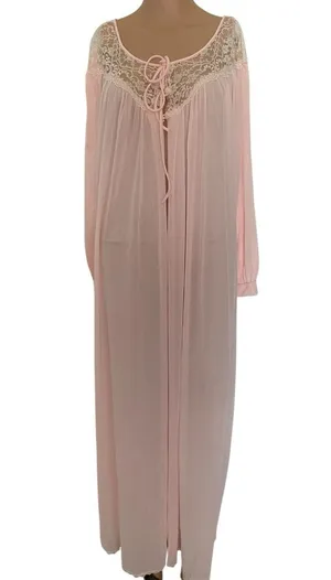 Miss Elaine Pink Sheer Lace Robe thumbnail 1