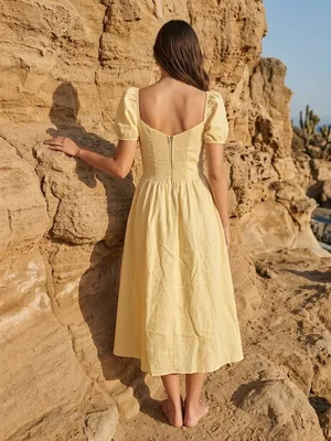 NWT Reformation Davila in Parmesan Yellow Linen Puff Sleeve Midi Dress 8 thumbnail 2