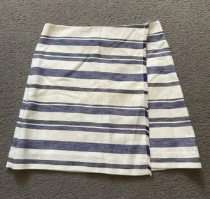 LOFT Navy and Cream Striped A-Line Wrap Skirt thumbnail 1