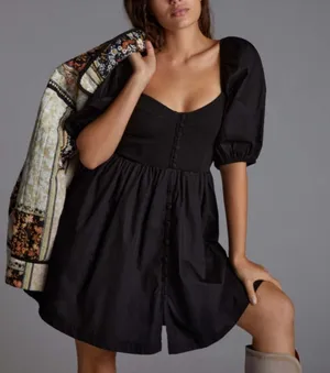 ANTHROPOLOGIE MAEVE Black Puff-Sleeved Sweetheart Mini Dress Size XS‎ thumbnail 1