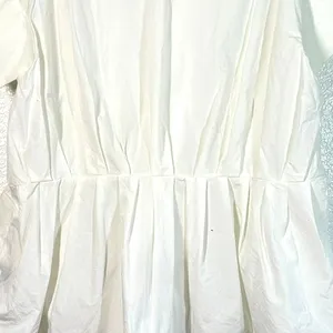 1X Plus Size Victoria Beckham White Poplin Gathered Waist Top Minimalist Blouse thumbnail 5