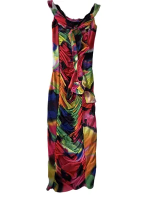 AFRM Multicolor Tie-Front Ruched Dress - Rainbow Print thumbnail 2