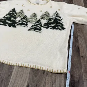 Vintage Christmas Tree Holiday beaded hand knitted sweater thumbnail 5