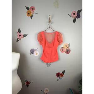 Free People Intimately Coral Blush Up Ruched Crop Sleeved Blouse - Size - Small thumbnail 5