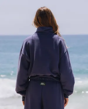 Daily Drills Cropped Half-Zip Sweatshirt in Blue thumbnail 3